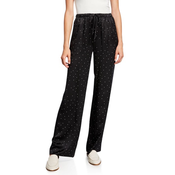 Vince. Satin Drawstring Lounge Pant Jogger Dot Black Pockets - Picture 1 of 6